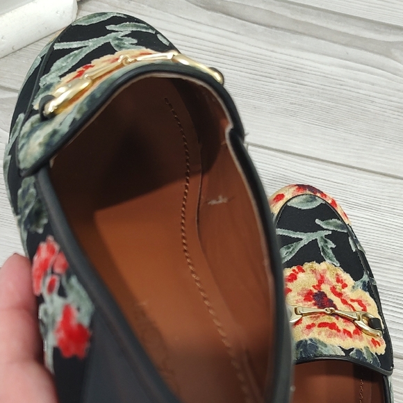 Coach Floral Yellow Rose Jacquard Black Loafers - Picture 3 of 5